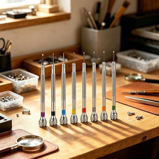 8 PCS Precision Watch Screwdriver Set, 0.6-2.0 mm Micro Flathead Screwdriver Kit, Professional Jewelers Repair Tool for Eyeglasses,Jewelry Work, Small Slotted Screwdrivers with Non-Slip Handle