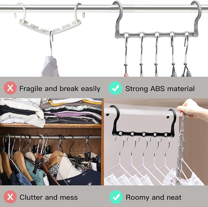 6 Pack Closet Organizers and Storage Stronger, Magic Clothes Hangers | College Dorm Room Essentials for Girls Guys, Space Saving Hangers, 5 Holes, Closet Storage, Home Organization