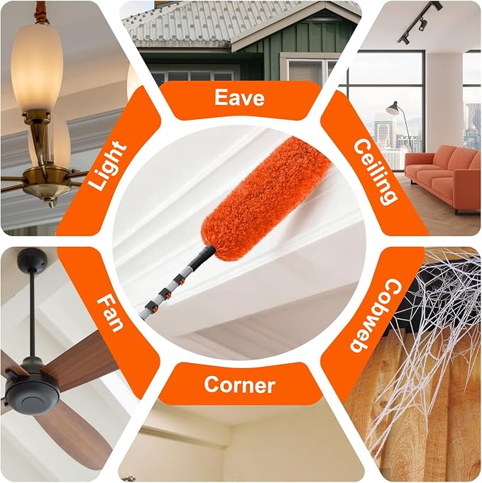 SISUPASSIE 26FT Reach High Ceiling Duster Kit, Window Cleaning kit with 5-20FT Extension Pole, Fan Duster for Ceiling Fan Blades, Microfiber Feather Duster, Window Squeegee, Bucket and Cobweb Duster
