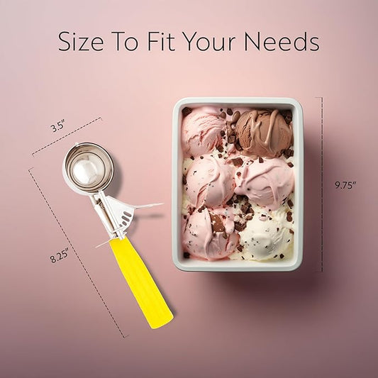 Restaurantware Met Lux 2 Ounce Portion Scoop 1 Trigger Release Cookie Scoop - With Yellow Handle Stainless Steel Disher For Portion Control Scoop Cookie Dough Cupcake Batter Or Ice Cream