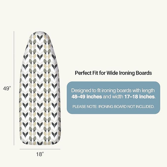 UniSimp Ironing Board Cover and Pad 18"x49" Extra Thick Natural Cotton, Scorch and Stain Resistant Iron Board Cover, Wide Ironing Board Cover with Fasteners Heavy Duty Heatproof Elastic Edge Foliage
