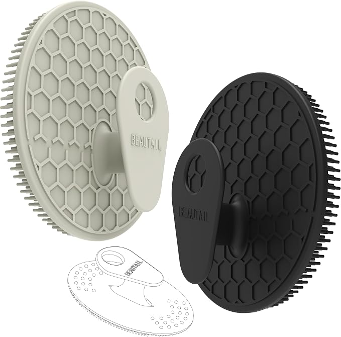Silicone Body & Face Scrubber Set 3 Pack, BEAUTAIL Gentle Shower Scrubber | Hygienic Silicone Loofah, Easy-Grip Handle, Soft Exfoliating Bath Brush for Sensitive Skin, Women, Men & Kids (Black+Gray)
