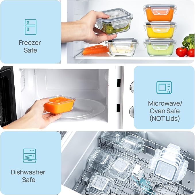 Vtopmart 5Pack 5oz Small Glass Storage Containers with Lids, Glass Meal Prep Food and Sauce Container Sets with Snap Airtight Lid for Microwave, Oven, Freezer and Dishwasher, Grey