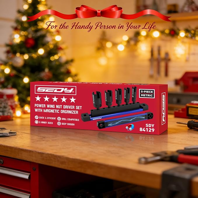 5-Piece Wing Nut Driver Set (10mm,12mm,14mm,16mm,18mm) with Magnetic Aluminum Storage Rail, 1/4" Hex Shank Wing Nut Driver Bit Set, Metric Wing Nut socket Set for Wing Nut, Eye Bolt, Wire Twisting