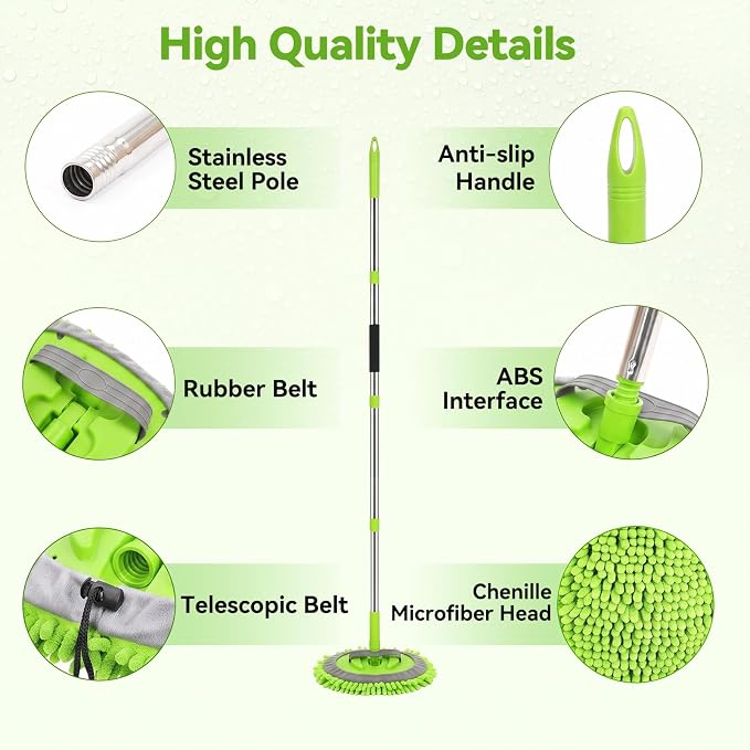 Ordenado 62" Car Wash Brush With Long Handle - 6Pcs Car Wash Kit with Chenille Microfiber Mop Mitt, Windshield Squeegee, Duster, Towel & Tire Brush, Scratch-Free Car Exterior Cleaning Kit for RV Truck