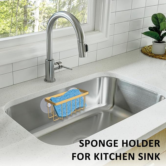 SHFKS Sponge Holder for Kitchen Sink,Gold Sponge Holder,Kitchen Sink Caddy (Gold)