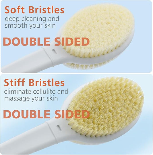 Shower Brush with Soft and Stiff Bristles,20.5" Extra Long Handle Dual-Sided Back Scrubber Bath Brush Body Exfoliator for Wet or Dry Brushing (Extra Long Handle)
