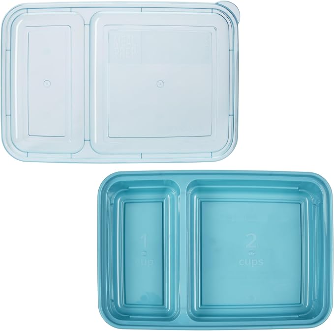 GoodCook Meal Prep Rectangle Two Compartment 20-Piece, Teal, Made without BPA