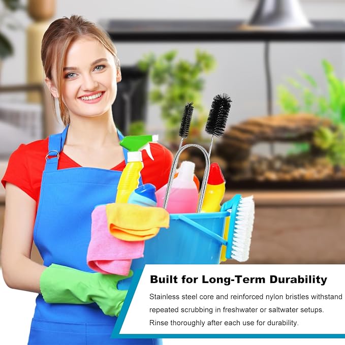 2-Pack Flexible Dual-Ended Aquarium & Kitchen Tube Brush – Stainless Steel Core with Durable Black Plastic, 61-Inch Long Cleaning Tool for Hoses, Pumps, and Narrow Pipes(Black)