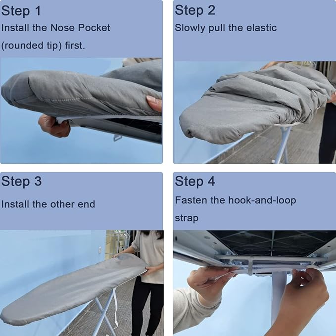 VividPaw Ironing Board Cover and Pad 18x54, Thick Padding, Elastic Edge, Silicone Coated, Resist Scorching, Adjustable Fastener, Heavy Duty Padded Iron Board Covers (Blue)