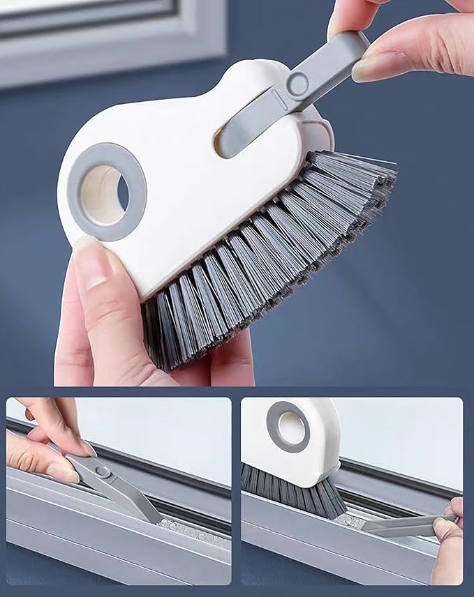 2 in 1 Window Track Cleaning Tools Groove Crevice Cleaning Brush with Hidden Scraper for Sliding Door Tracks, Window Sills, and Window Seal (1 Piece)