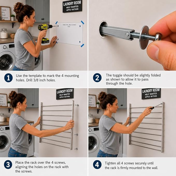 Smartsome Wall Mounted Clothes Drying Rack | 30" | 20 Ft | 60 lb