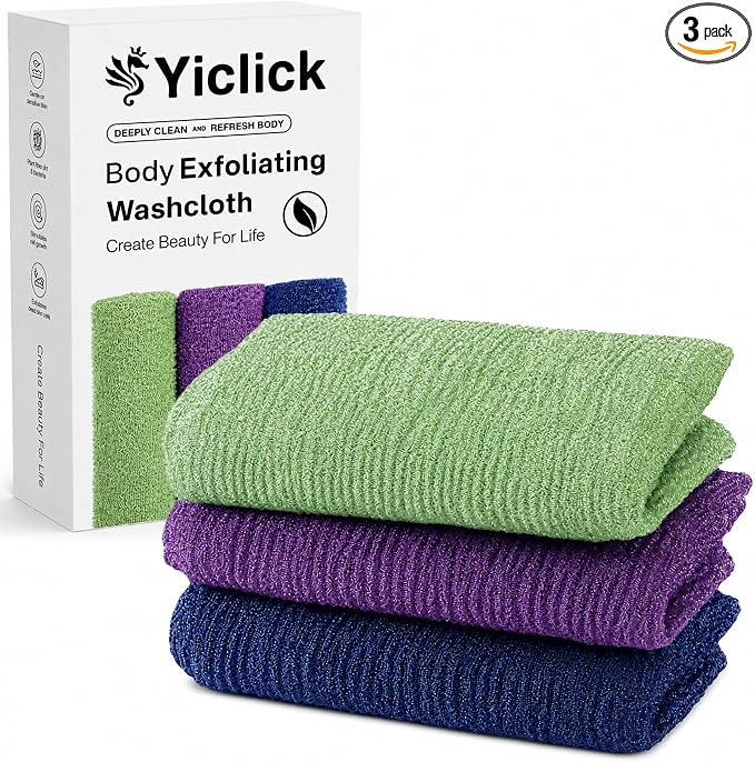 3 PCS Exfoliating Washcloth Towels - Exfoliating Body Scrubber Exfoliator, Back Scrubber for Shower Bath Use, Japanese & Korean Scrub Wash Cloths, Loofah Lufa Sponge Washer for Women Men