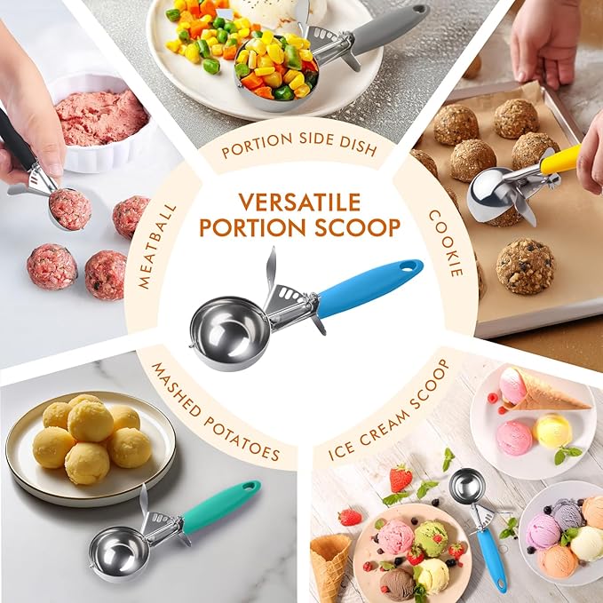 JUNADAEL J Portion Scoop, #12/3.25 OZ Disher Scoop, Ice Cream Scoop, Blue Handle, for Portion Control, Cookie Dough, Cupcake Batter, Ice Cream, Muffin, Mashed Potatoes