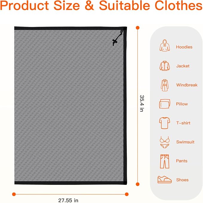 Extra Large Mesh Laundry Bag Heavy Duty Mesh Wash Bag with Drawstring Closure for College, Dorm, Travel, Family and Apartment Dwellers, 27 x 36 Inches, Black