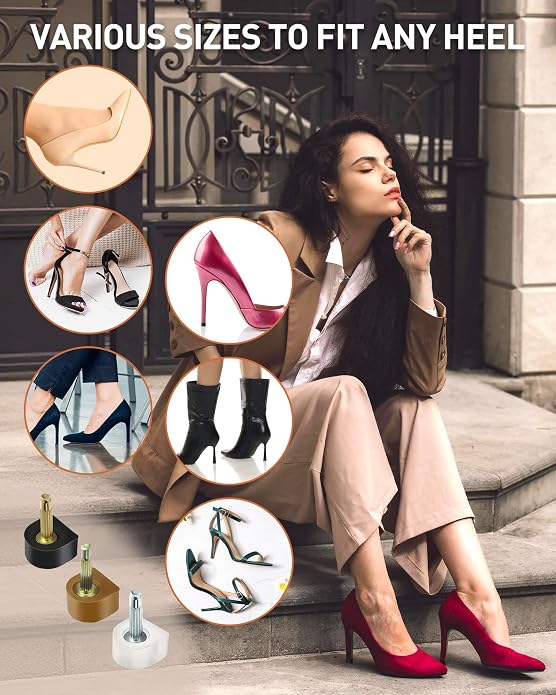 Heel Replacement Tips, 3 Colors to Choose, Durable Non-Slip High Heel Caps with Optional 6" Heel Pliers