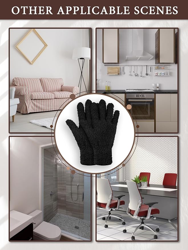 Patelai 3 Pairs Microfiber Plant Dusting Gloves Leaf Cleaning Gloves for Indoor Plants, Blinds, Furniture, House (Black,Brown,Dark Brown,Large)
