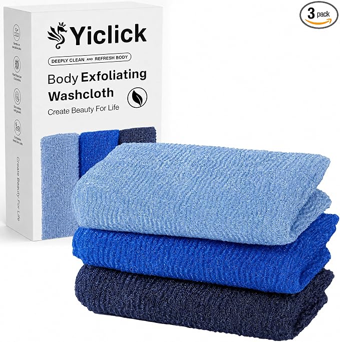 3 PCS Exfoliating Washcloth Towels - Exfoliating Body Scrubber Exfoliator, Back Scrubber for Shower Bath Use, Japanese & Korean Scrub Wash Cloths, Loofah Lufa Sponge Washer for Women Men