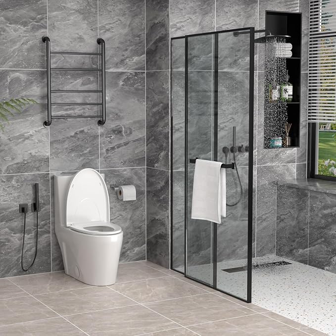 10'' Rough-in Compact One Piece Toilet - White Ceramic Toilets with 15.3" Soft Close Chair Seat 1.1/1.6 GPF for Water Saving Dual Flush Small Bathroom Compact Toilet 14.5''x27''x30.6''