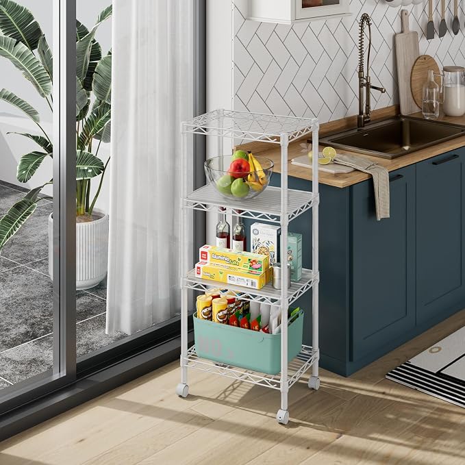 Golpart 4Tier Adjustable Storage Shelves Metal Wire Shelving Standing Shelf | Utility Heavy Duty Unit Rack Closet Organize for Home Kitchen Laundry Room Organization Pantry 11.6"Dx17.6"Wx44"H White