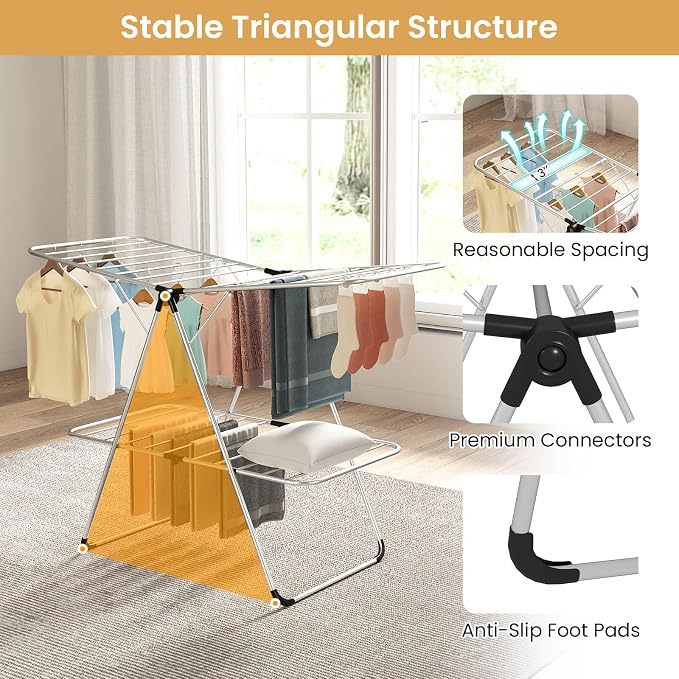 Tangkula Clothes Drying Rack Foldable, 2-Level Heavy-Duty Aluminum Laundry Drying Rack Collapsible with Height-Adjustable Wings, Space-Saving Freestanding Airer Clothing Dryer Stand for Indoor Outdoor