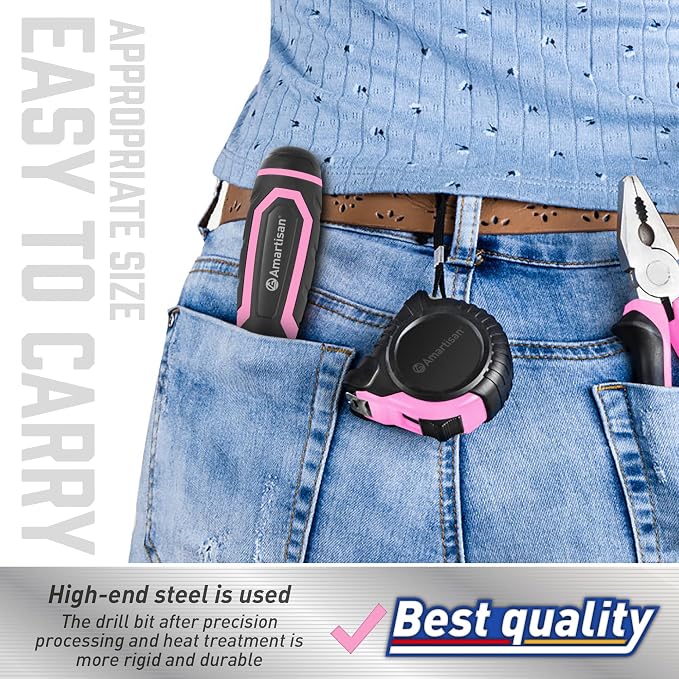 Amartisan 18-in-1 Multi-bit Screwdriver Set | Portable Multi-Purpose Screwdriver, Slotted/Philips/Pozi/Torx/Square,Nut Driver (Pink)