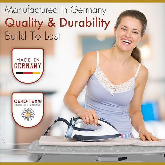 Ironing Board Cover and Pad 15x54 - Made in Germany Iron Board Cover with Heat Reflective Aluminum Coating and Padding- Heavy Duty Iron Board Cotton Cover with Elastic Drawstring Stretch Fit