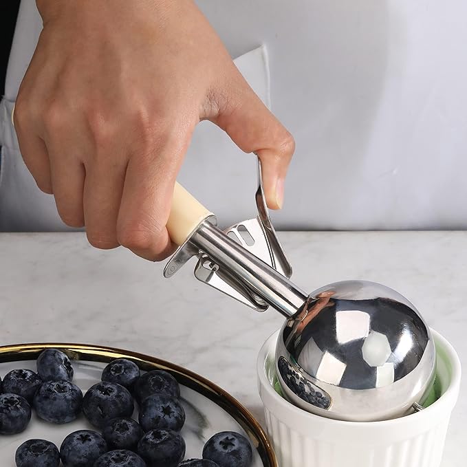 Portion Scoop - Disher, Cookie Scoop, Food Scoop - Portion Control - 18/8 Stainless Steel, Milk White Handle (#10 / 3oz)