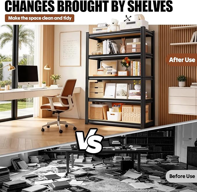 72''H Storage Shelves, 2000lbs Garage Shelving,Adjustable Heavy Duty Shelving Unit,5T Tall Garage Shelves,Wood Metal Standing Shelf Units,Utility Rack for Kitchen 72''H*28''W*12''D