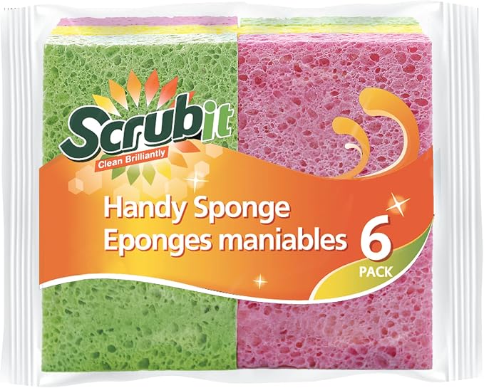 SCRUBIT Cellulose Scrub Sponge - Kitchen Cleaning Sponges for Dishes, Pans, Pots & More- 12 Pack Dishwashing Sponges - Colors and Packaging May Vary