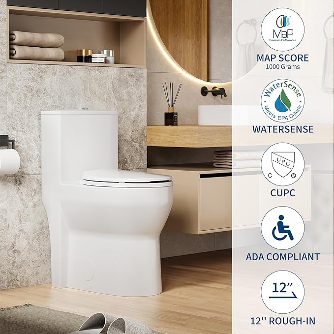 19" Tall One-Piece Round Toilet with ADA Comfort Height, 0.8/1.28L GPF Dual Flush & 12" Rough-In | High Bowl Design for Seniors in White