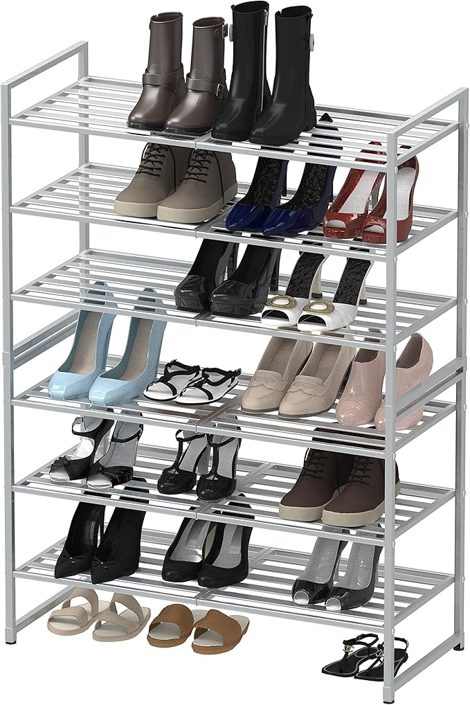 Simple Houseware 3-Tier Stackable Metal Panel Shoe Rack, Silver | 9 Pairs of Shoes Storage Organizer for Closet, Entryway, Garage & Corridor