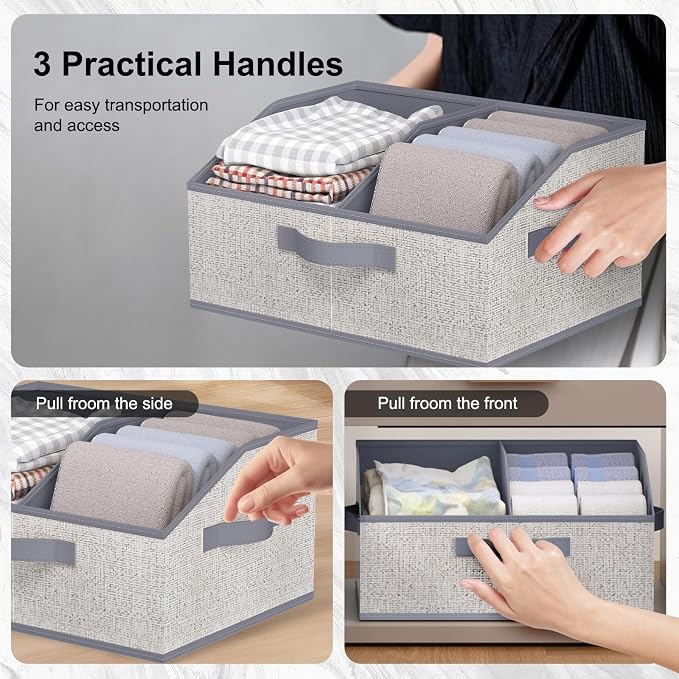 Fabric Wardrobe Storage Bins -6 Pack, Large Pink Foldable With Handles And Dividers Trapezoidal Wardrobe Storage Boxes, Suitable For Storing Clothes, Books, Wallets, Toys, Etc.