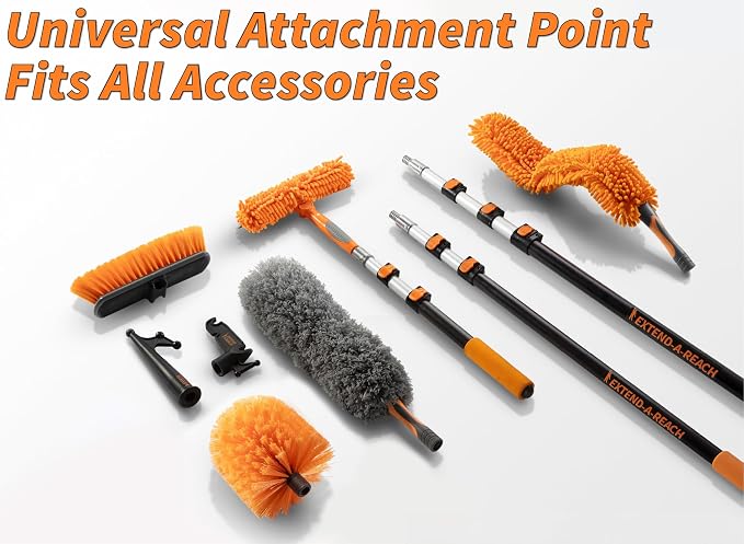 24 Foot High Reach Duster Kit with 5-18 ft Telescopic Extension Pole | High Ceiling Duster Cleaning Kit with Telescoping Pole, Cobweb Duster, Feather Duster and Ceiling Fan Duster