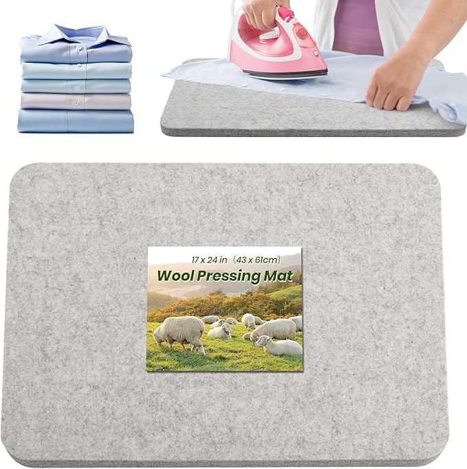 BREENHILL Wool Pressing Mat 17" x 24" –Thick Felt Ironing Pad for Quilting, Sewing, Crafting –Wool with Bonus Heat-Resistant Iron Rest – Portable and Durable Ironing Surface(Light Gray)
