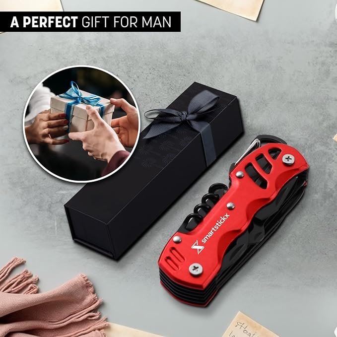16-in-1 Multi Tool Tactical Survival Knife – Camping Gear, Red | Fish Scaler, Bottle Opener, Scissors, Saw, Screwdrivers, Keychain Ring, Anti-Oxidation Coating, Compact EDC Pocket Size