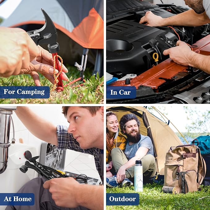 Zune Lotoo 14 in 1 Pocket Hmamer Multitool Gifts for Men | Small Multifunctional Utility Tool Stainless Steel Alloy Portable Compact Survival Hammer for Father, Dad, Handyman, Engineer