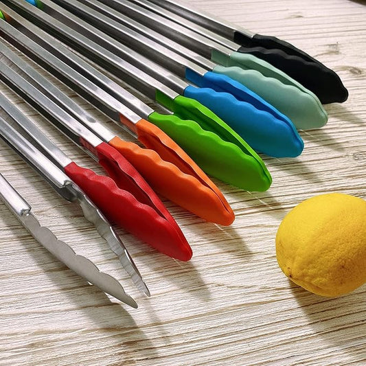 18 inch Extra Long Grill Tongs (1 orange +1 black), with Silicone Tip Head, Stainless Steel Barbecue Tongs with Long Handle, Large Sized Food Tong, Extended Serving Tong