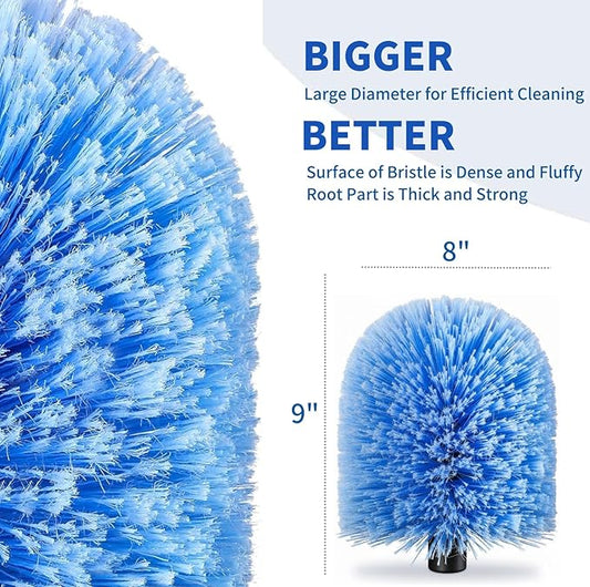 2 Pack Screw on Webster Cobweb Duster Head for Pole,Spider Web Remover Brush, Cobweb Duster Head Attachment,Fits Standard 3/4 inch Threaded Poles(Big, Blue)
