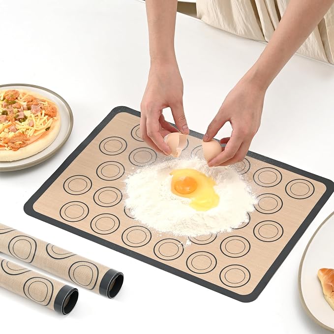 Luckyiren 2-Pack Baking Mat with Circles – Silicone Macaron & Cookie Sheet Liners, Non-Stick BPA-Free Reusable Silicone Mats for Half Sheet Pans (16.54" x 11.62"), for Precision Baking & Candy