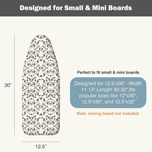 UniSimp Small Ironing Board Cover and Pad 12.5"x30" Small Iron Board Cover with Padding,Tabletop Mini Ironing Board Cover and Pad Small Size, Cotton Canvas, Heat Resistant, Drawstring Taupe