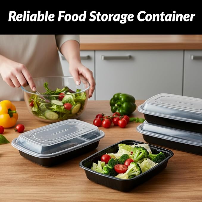 32oz Meal Prep Containers with Lids - 50 Pack BPA Free To Go Food Containers, Stackable & Leak Resistant Bento Box, Microwave/Dishwasher/Freezer Safe