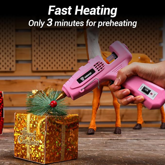 Hot Glue Gun Full Size: DEKOPRO 60/100Watt Dual Temp Hot Glue Gun Kit with 25 Glue Sticks, Organize Storage Case, Heavy Duty Heat Glue Gun Tool Set for Home Repair, Art & Crafts, DIY Pink