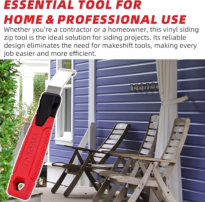 TonGass Vinyl Siding Removal Tool with Extra Long Non-Slip Grip Handle | Steel Blade Vinyl Installation and Removal Tool, The Ultimate Vinyl Siding Zip Tool, Avoid Damaging Vinyl Siding Tool