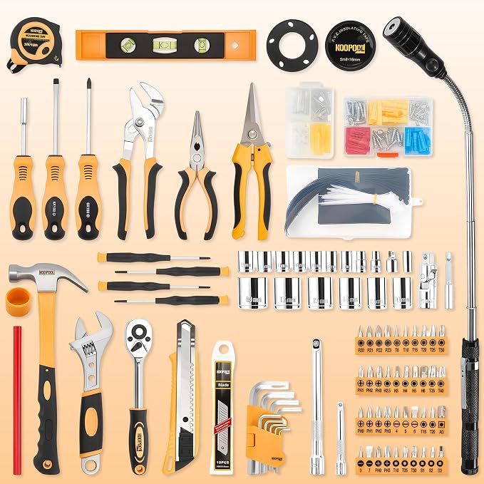 Tool Kit for Home, Basic Tool Set with Magnetic Pickup Tool | For general household and auto repair with storage case and drawer, for homeowners, diy projects, and handyman mechanics