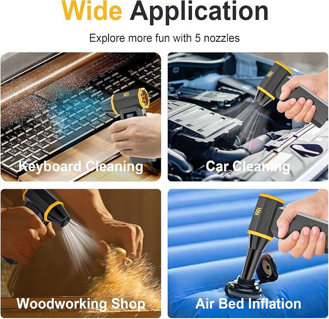 KKH Portable Electric Air Duster with Led Light, Powerful 120000RPM 4 Speed Adjustable Mini Turbo Blower for Cleaning, Rechargeable Cordless Dusters for Home Car Outdoor PC Computer Keyboard