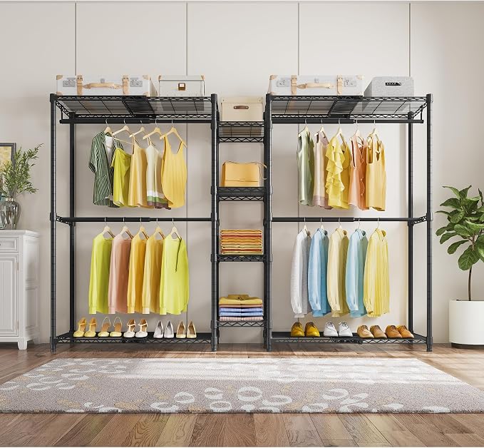 VIPEK X3 Expandable Heavy Duty Clothes Rack Adjustable from 5'2" to 8' with Adjustable Shelves and Hanger Rods, Large Freestanding Clothing Racks Reach-in & Walk-in Closet, Max Load 1210LBS, Black