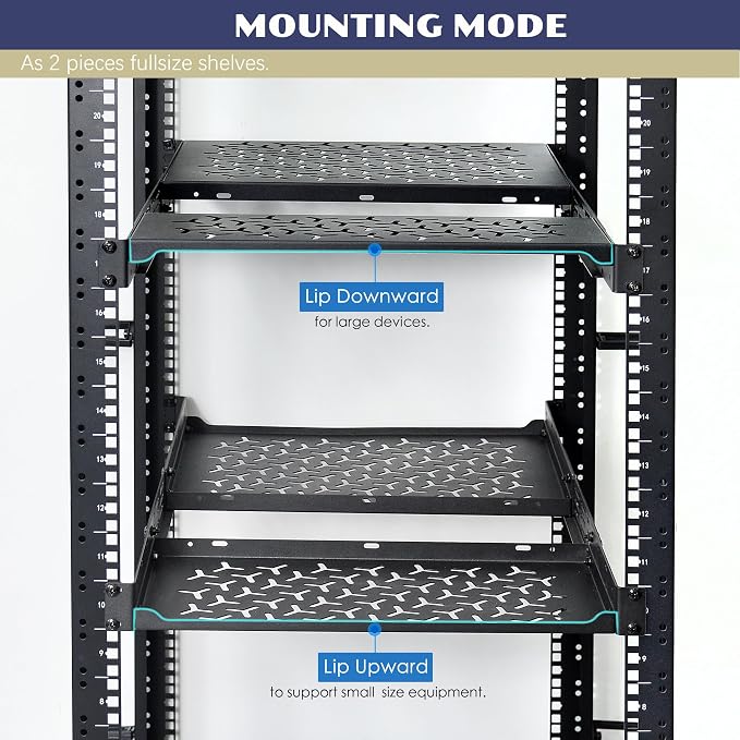 1U Rack Shelves (2-Pack), 2 PCS 8" Deep Cantilever, with Optional Joints to Combine as One Full Size Server Rack Shelf