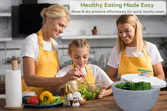 Brieftons Large 6.2-Quart Collapsible Salad Spinner: Manual One-Handed Pump Vegetable Washer Dryer Drainer Strainer, BPA-Free Bowl, Basket Colander & Lid, Compact Storage, for Greens Herbs Fruits