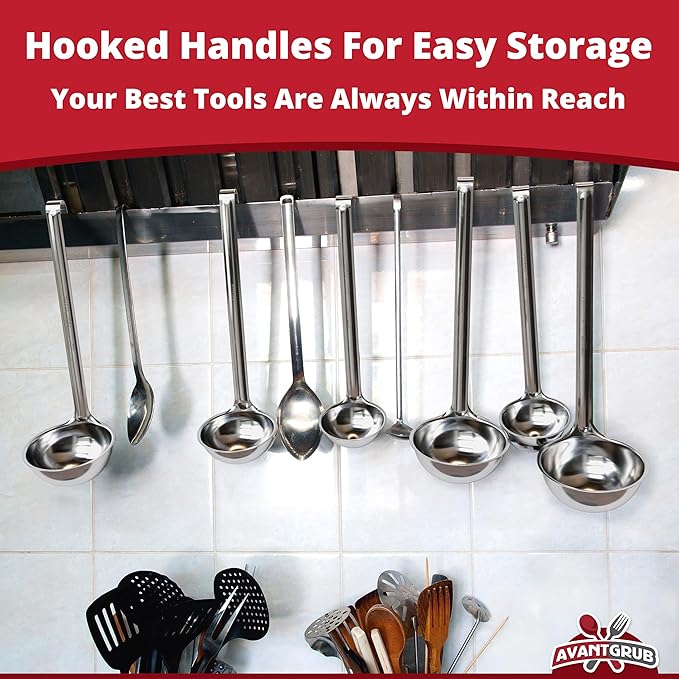 Super Sturdy, Ergonomic 4 Oz. Soup Ladle 3 Pk. Stainless Steel Ladles with Long Handles. Best Kitchen Accessories for Stirring, Portioning and Serving Soups, Chili and Stew in Restaurants and at Home